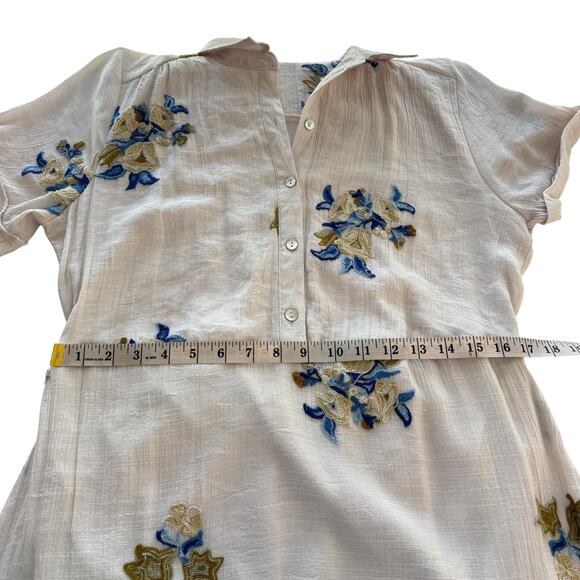 Figueroa & Flower Embroidered Tiered Midi Dress Flowy Floral Ruffle Large Tan L - Picture 13 of 15